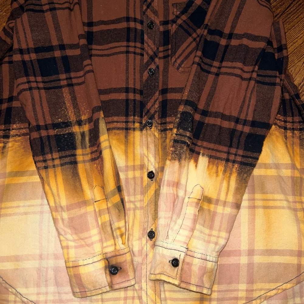 GAP Brown & Black Stripe Cream Ombre Button Up Flannel Long Sleeve Shirt Size L - Picture 8 of 13